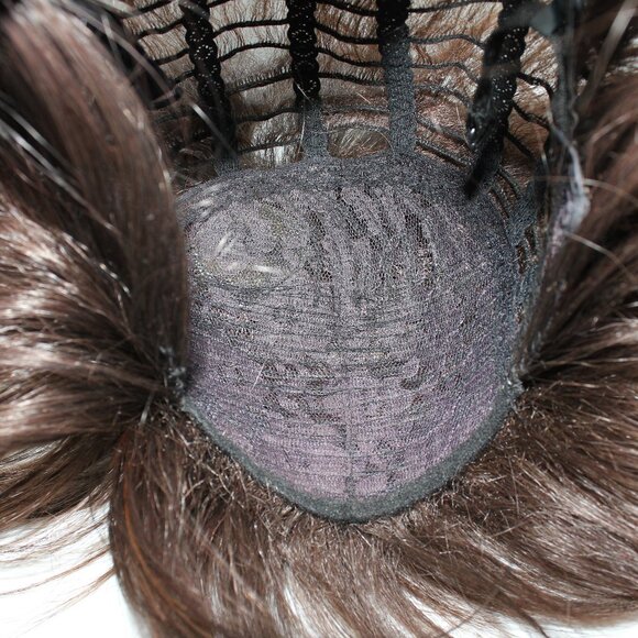 Synthetic Fiber Short Straight Brown W/Highlights Bob Wig With Bangs - Picture 10 of 11